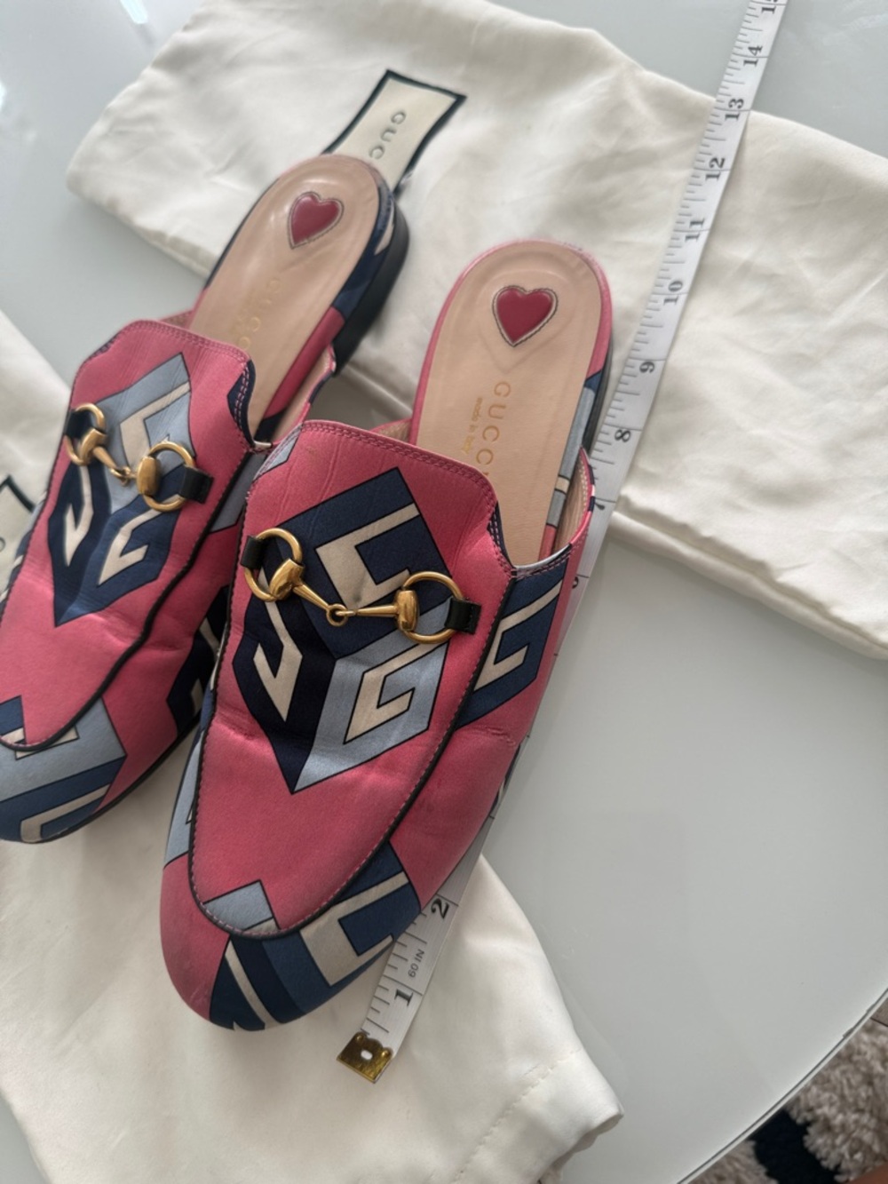 Gucci Pink Geometric Leather Horsebit Mule